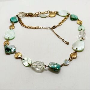 Ethereal Necklace with Polished Mother Of Pearl, MOP, Nacre And Gold Beads